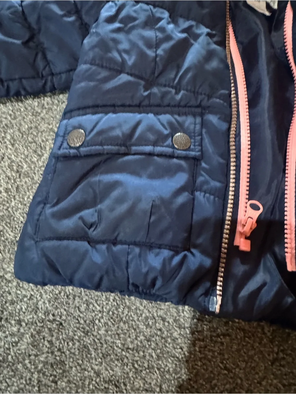 OshKosh B'gosh Navy Puffer Jacket with Pink Faux Fur Hood Trim